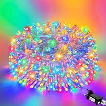 Christmas Lights Outdoor Timer 8 Modes Plug in 33Ft 100 LED Fairy Lights Indoor/Outdoor Waterproof for Christmas Decorations, Bedroom, Gazebo, Garden, Multi-Coloured