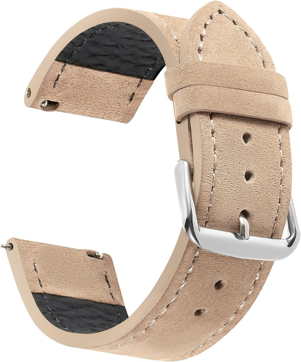 Correa de reloj de ante para hombre y mujer, correa de reloj de cuero de liberación rápida con correa de reloj de cuero con hebilla plateada, correa de reloj de 18 mm/20 mm/22 mm WBG0206
