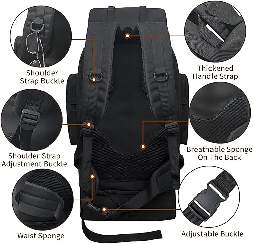 Miniatura 4 de Mochila de senderismo de 70L100L con puerto de carga USB, mochila táctica militar grande expandible, mochila MOLLE impermeable, mochila de viaje