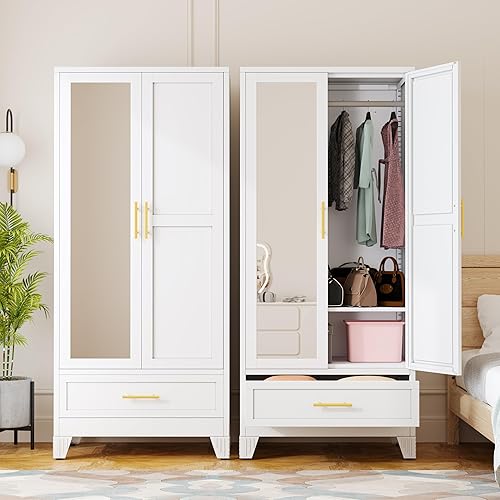 Miniatura 19 de Armario de metal de 71 pulgadas de alto, estante ajustable, armario de metal para ropa para dormitorio (1 cajón, negro)