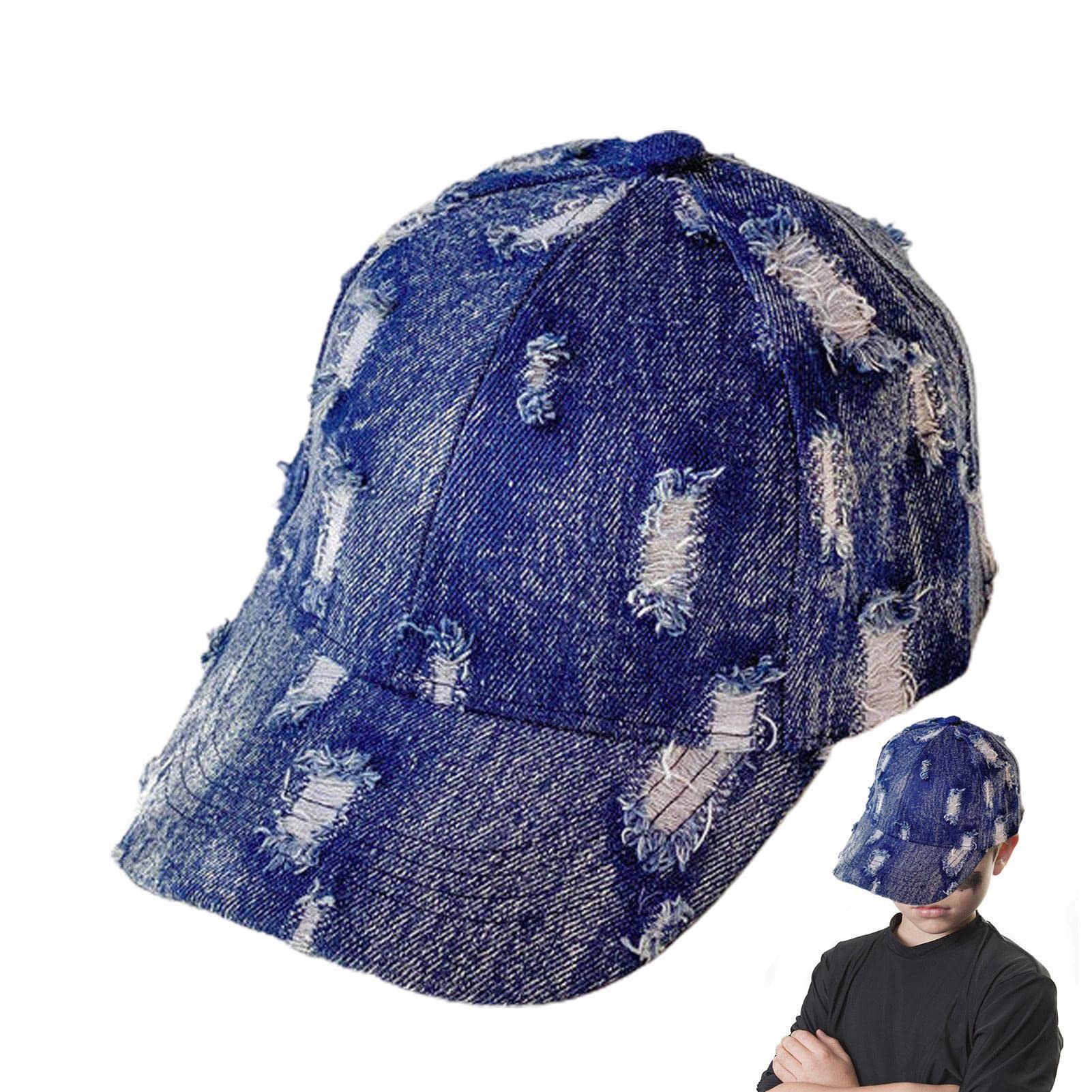 LINGJIONG Kids Baseball Washed Hat - Breathable Adjustable Unisex Demino Ball Cap Fits Head Circumference 18.9-20.5 Inches for Kids Age 2-7 Years