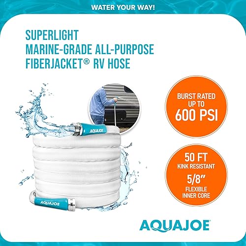 Miniatura 4 de Aqua Joe AJFJH50-58-RV - Manguera de agua para autocaravana con chaqueta flexible de fibra de grado marino, 50 pies, herramienta de riego