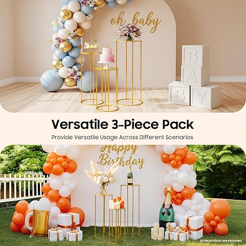 Miniatura 3 de DYRABREST 3 soportes de metal para plantas, jarrón redondo dorado para anidar, mesa auxiliar, soporte de flores para interiores, maceta de esquina,