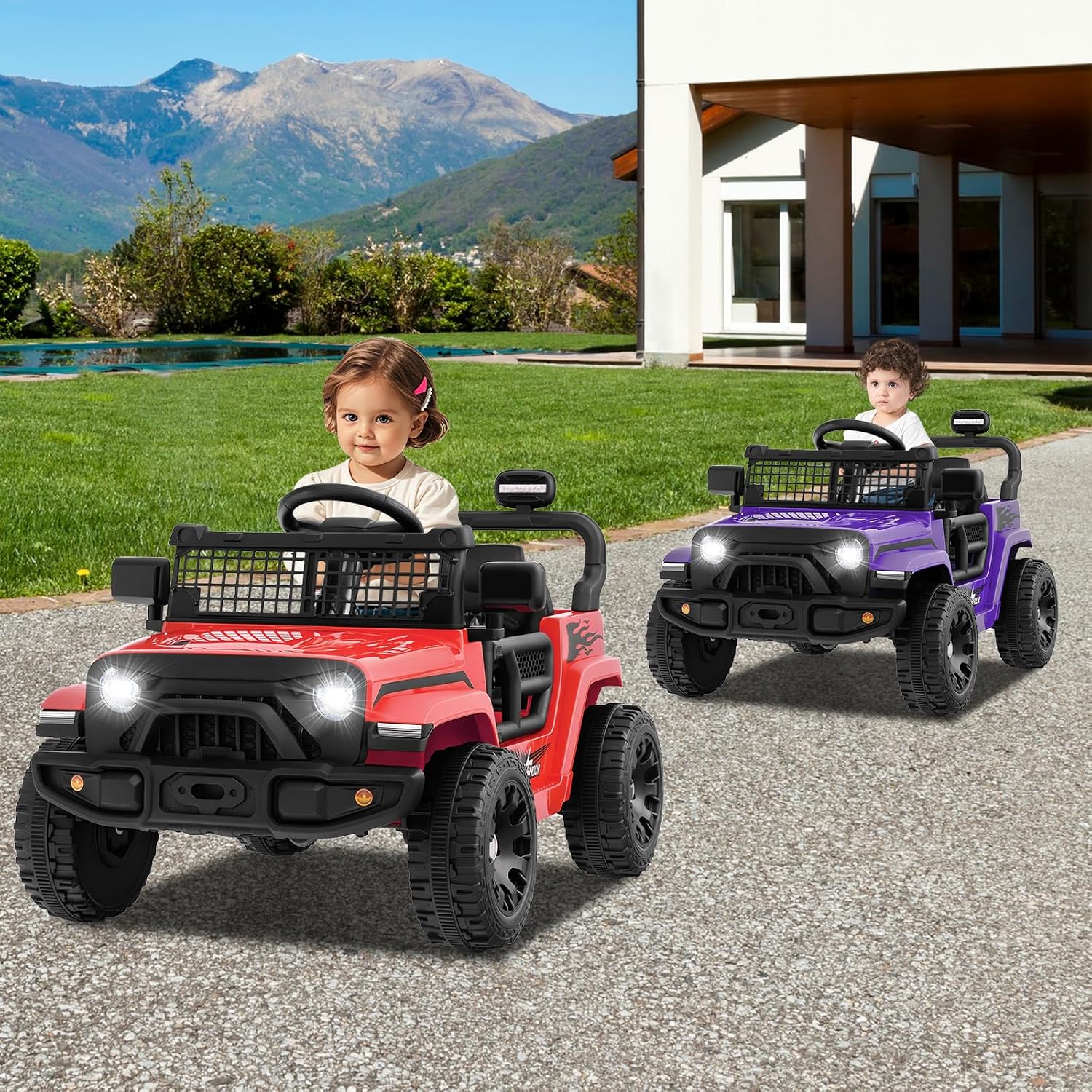 HONEY JOY 12V Kids Ride On Toy, Battery Powered Electric Truck Vehicle for Toddlers, Spring Suspension, LED Lights, 2 Speeds, Slow Start, Ride On Car with Remote Control, Gift for Boys Girls (Purple)