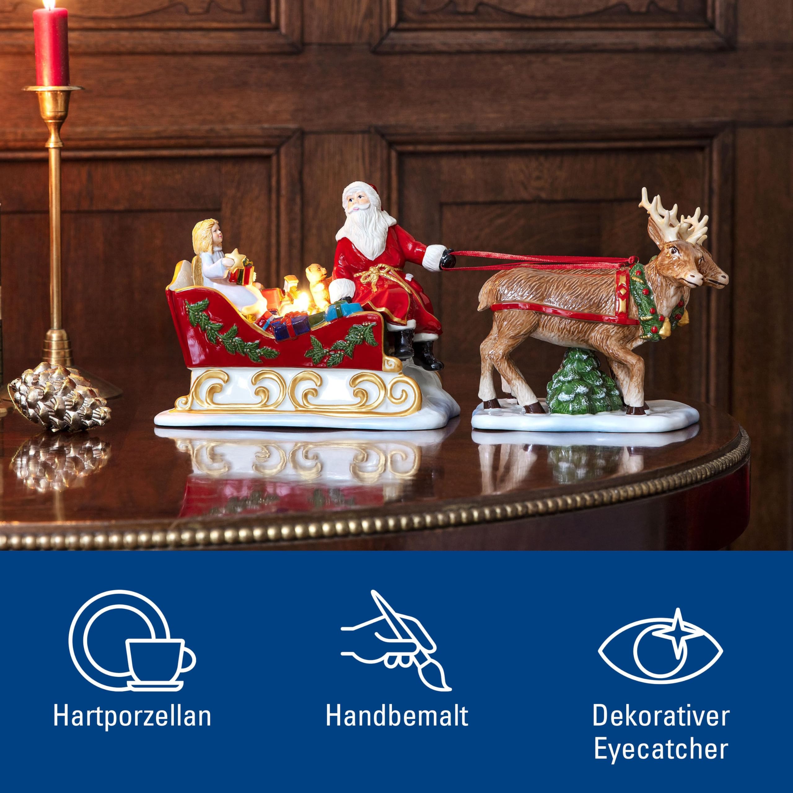Villeroy & Boch - Christmas Toy's Schlitten Nostalgie Bunt, Weihnachtsdekoration, Kerzenhalter, Teelichthalter, Windlichter Tischdeko, Deko Modern, Dekoartikel Xmas, Weihnachten, Hartporzellan