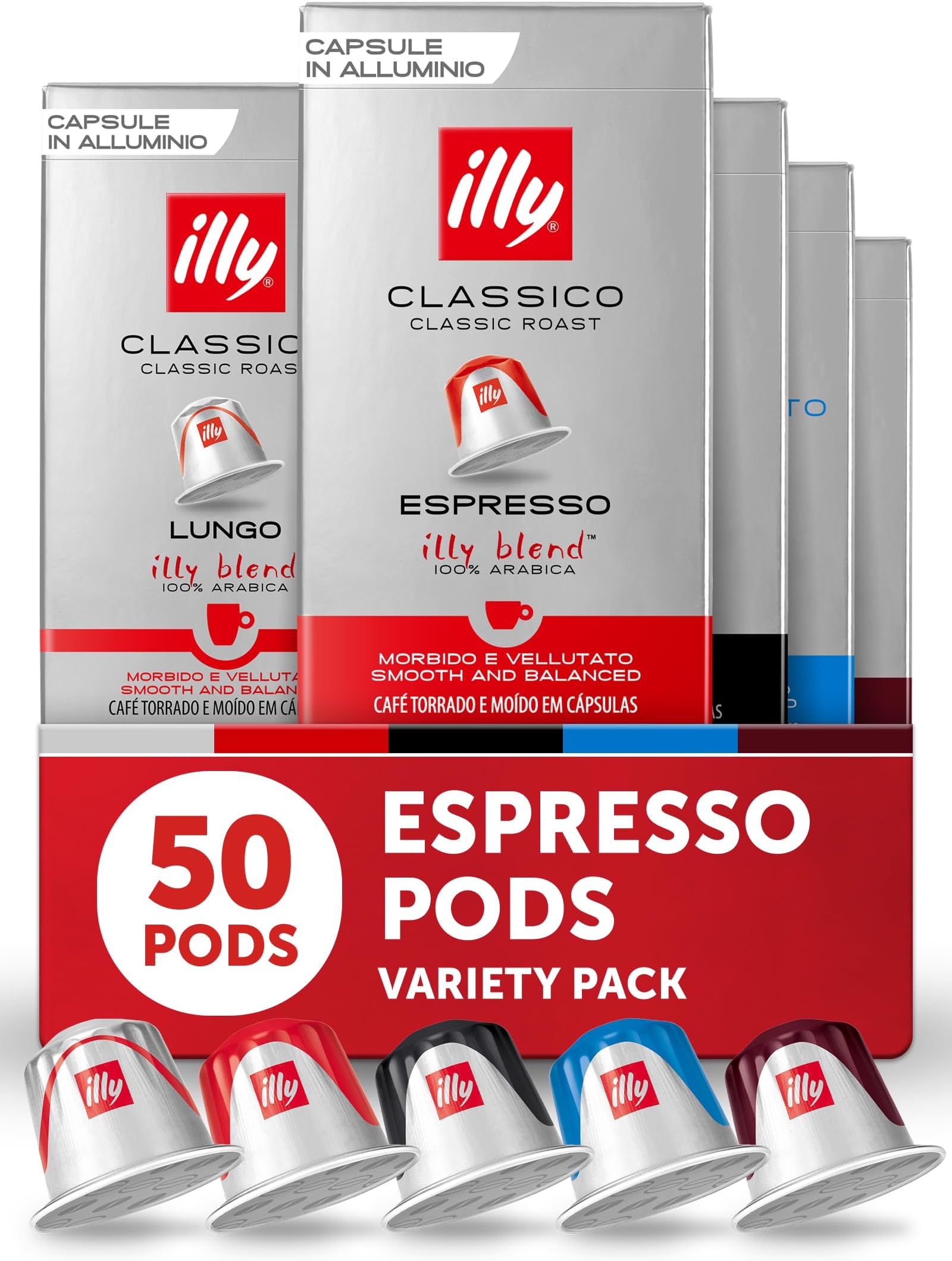 Illy Espresso โ Nespresso Compatible Coffee Capsules. All 5 Blends Variety Pack: Intenso, Classico, Forte, Lungo, Decaf