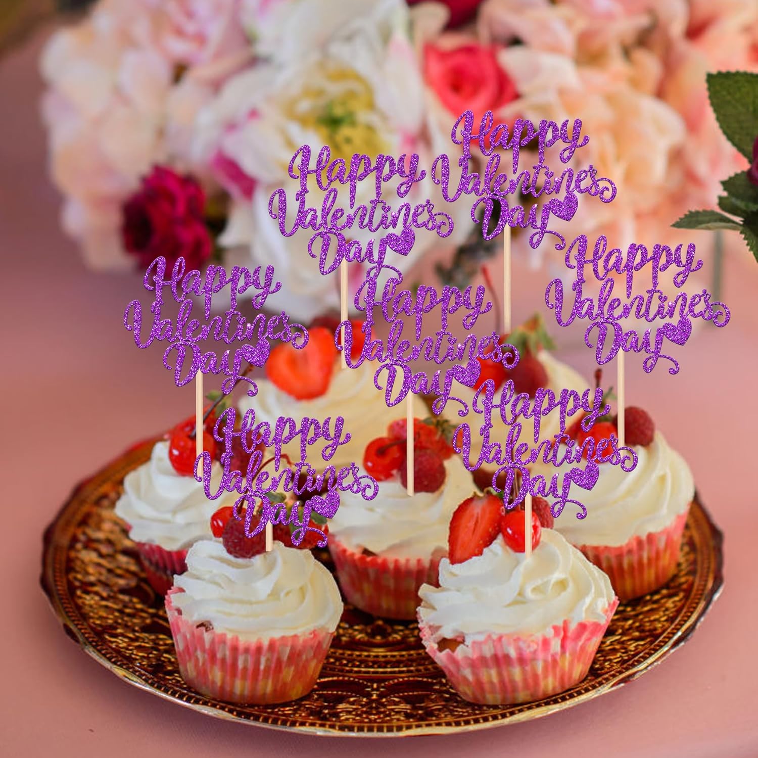 Rsstarxi 24 Pack Happy Valentine's Day Cupcake Toppers Glitter Love Sweet Heart Theme Valentine's Day Cupcake Picks Decoration for Happy Valentine's Day Birthday Party Cake Decorations Supplies Purple - Image 4