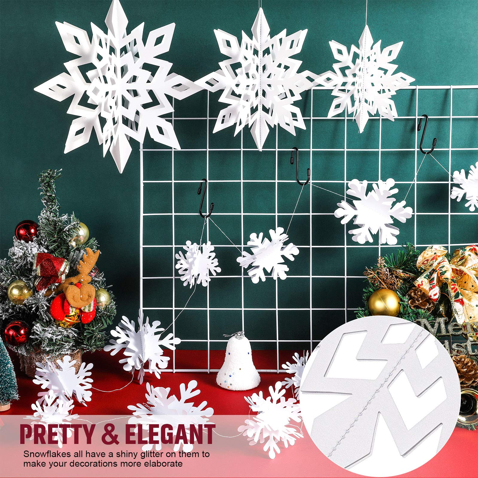 Qpout 12Pcs Winter Kerst Opknoping Sneeuwvlok Decoraties Wit 3D Papier Sneeuwvlokken Opknoping Garland Voor Winter Wonderland Froze Kerst Vakantiehuis