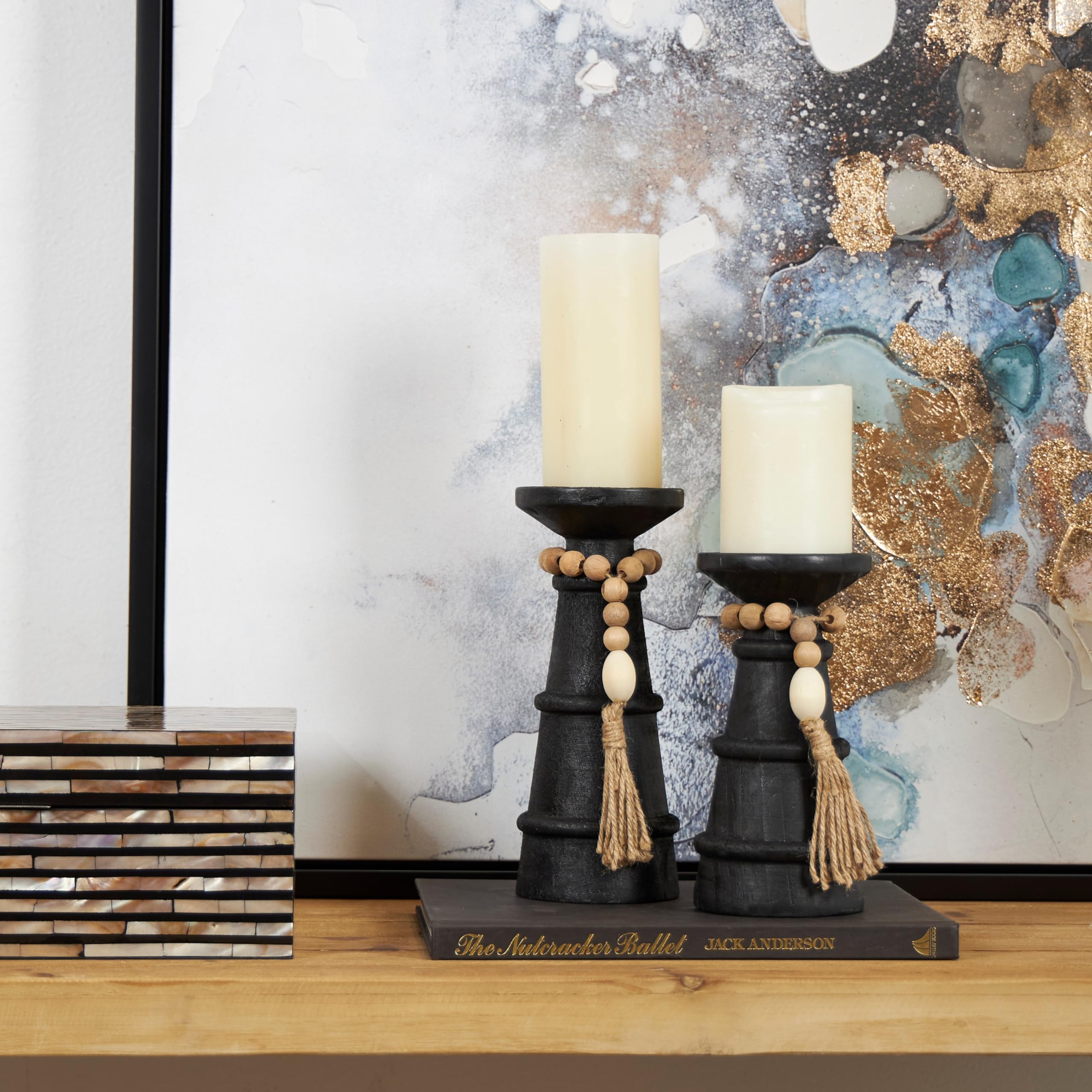 Amazon.com: Black Wood Handmade Textured Matte Candle Holder  display picture 2