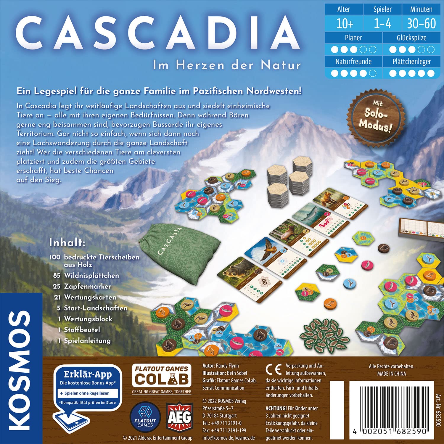 KOSMOS 682590 Cascadia - Im Herzen der Natur, Spiel des Jahres 2022, Brettspiel mit Holz-Elementen, Familienspiel für 1-4 Personen ab 10 Jahren, Gesellschaftsspiel