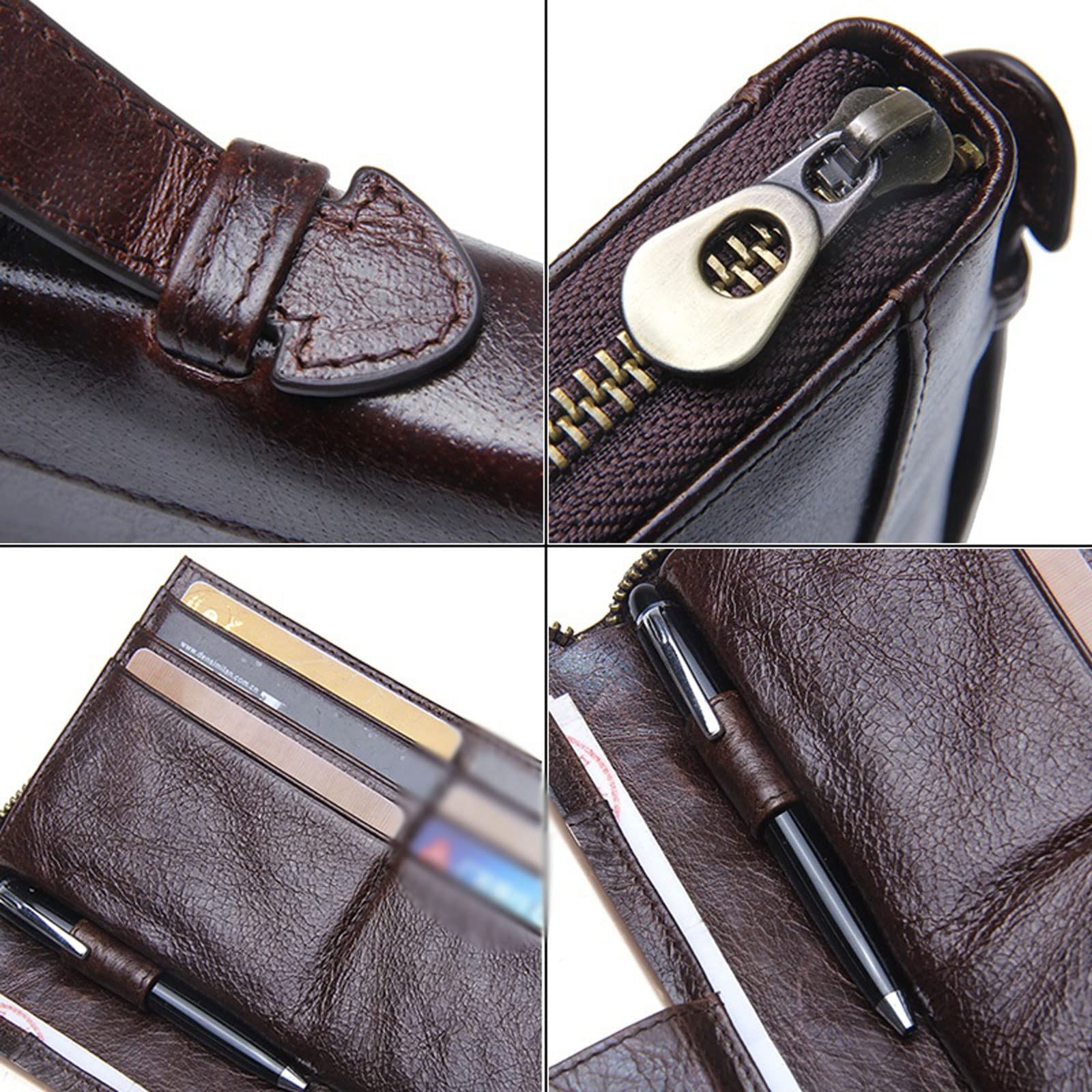 Męskie portfele ze skóry bydlęcej, etui na co dzień, etui na karty, portmonetka na zamek błyskawiczny, etui na paszport, etui na telefon, długi portfel męski (czarny)