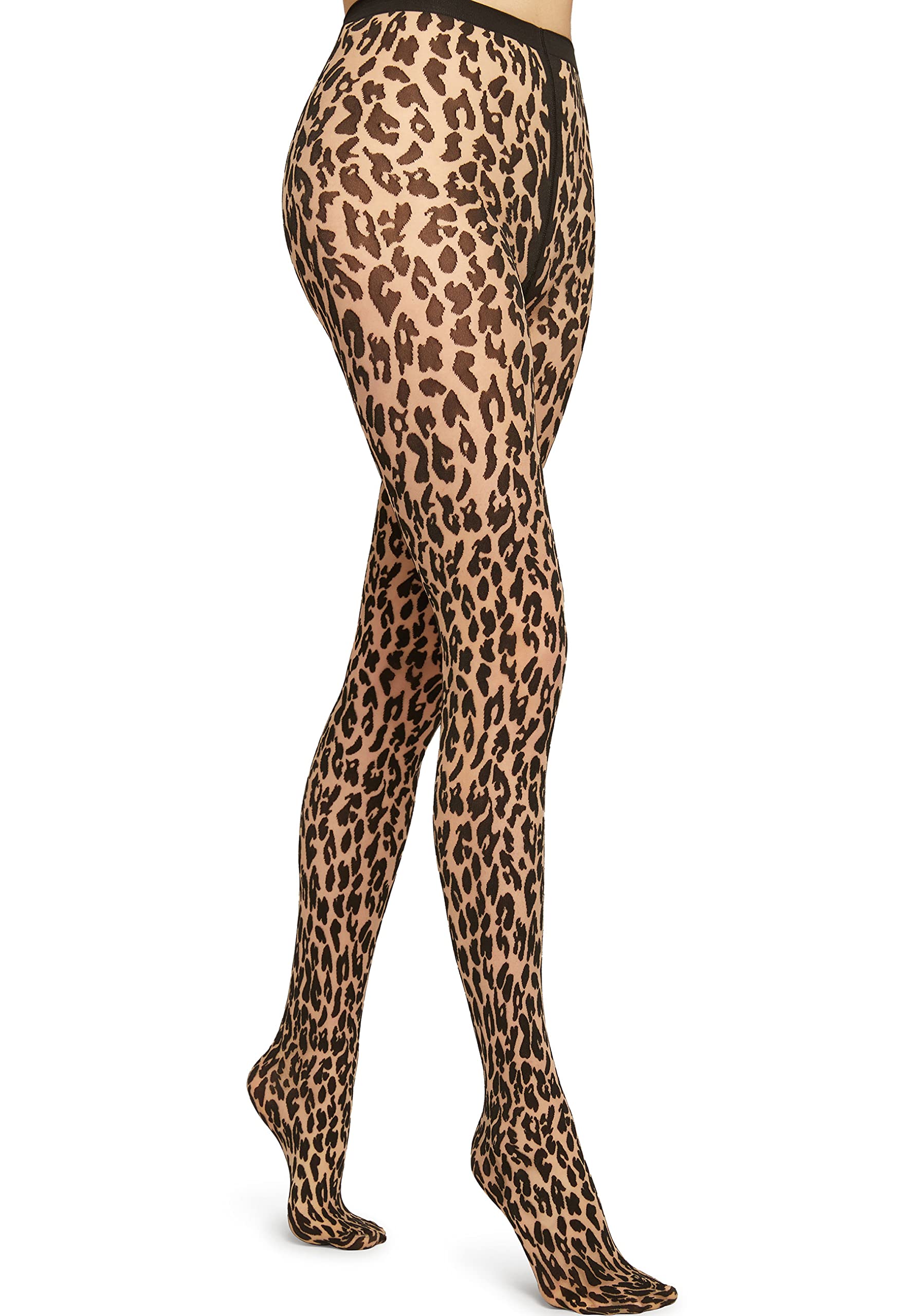 Wolford Leo Tights 20 Denier Pantyhose for Women Leopard Print Sheer Opaque Animal Pattern Hosiery with Knitted Waistband, Fairly Light/Black, M