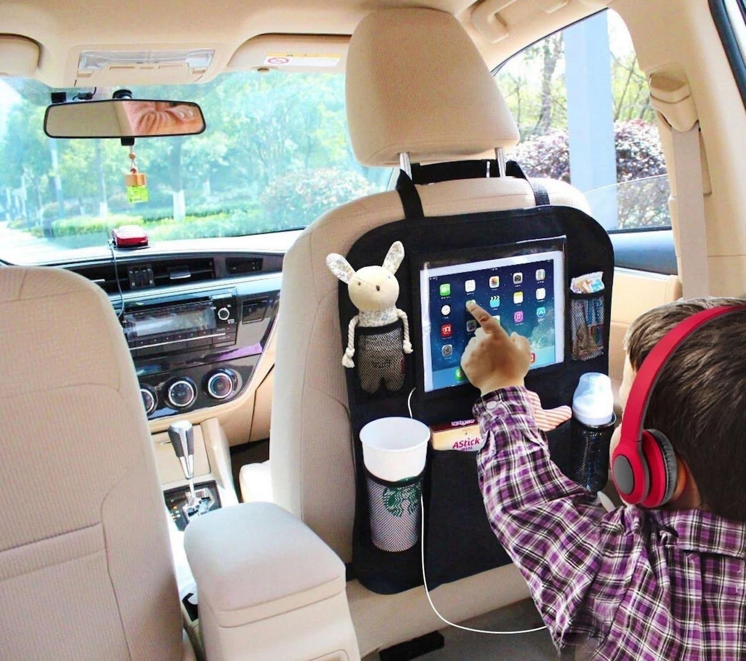 AutoMuko Car Organizer iPad and Tablet Holder with Car Seat Organizer - Touch Screen Pocket for Android & iOS Tablets up to 9.5" -with One-Year Limited Warranty