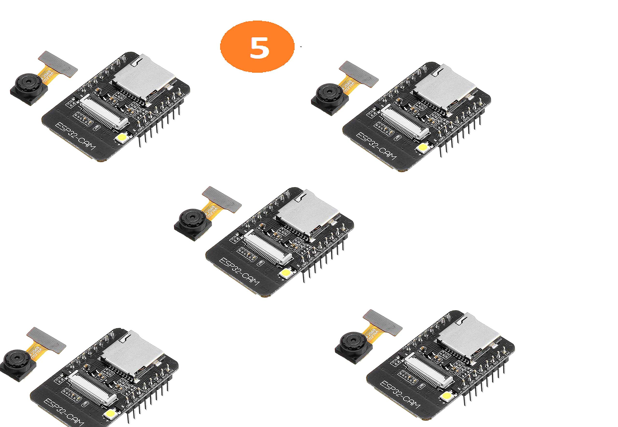 Robocraze ESP32-CAM ESP32 Camera Development Board | OV2640 2MP Sensor with WiFi & Bluetooth, 4MB Flash & PSRAM for IoT Vision Applications | Smart Surveillance Module, Compact Design (Pack of 5)