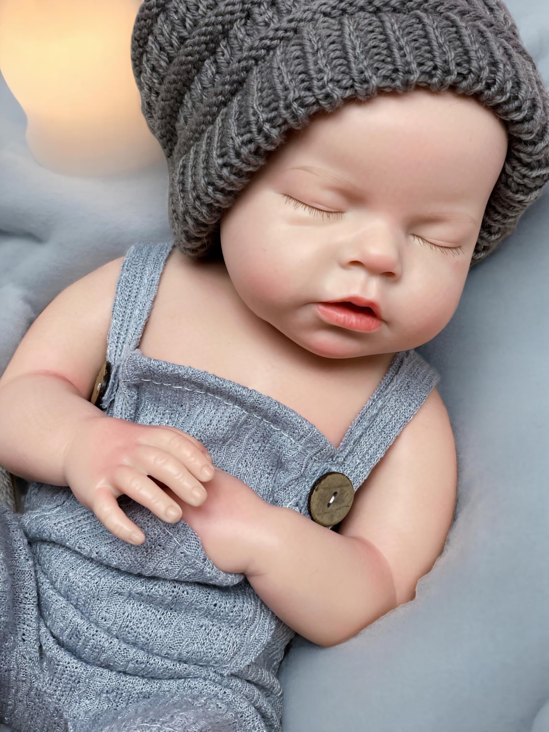 Muñeca Reborn de silicona sólida de 20 pulgadas, muñeca de bebé recién nacido realista que puede abrir la boca 7
