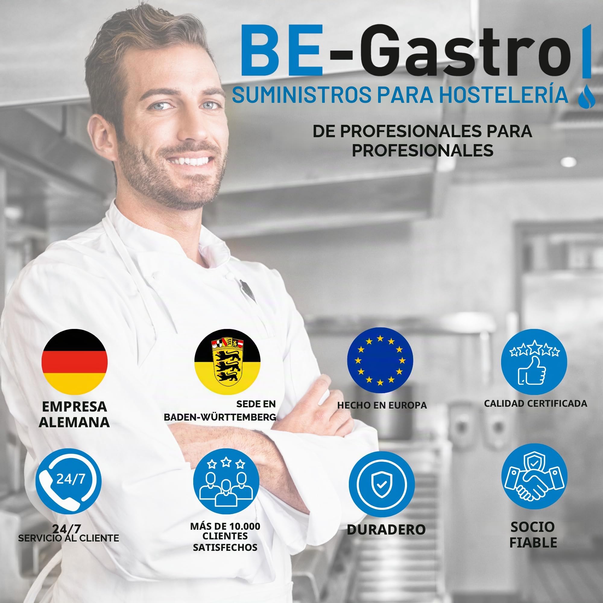 BE-GASTRO I Grifo Industrial Hostelería - Grifo monomando para fregadero (con grifo, grifo mezclador y palanca ergonómica, con accesorios)