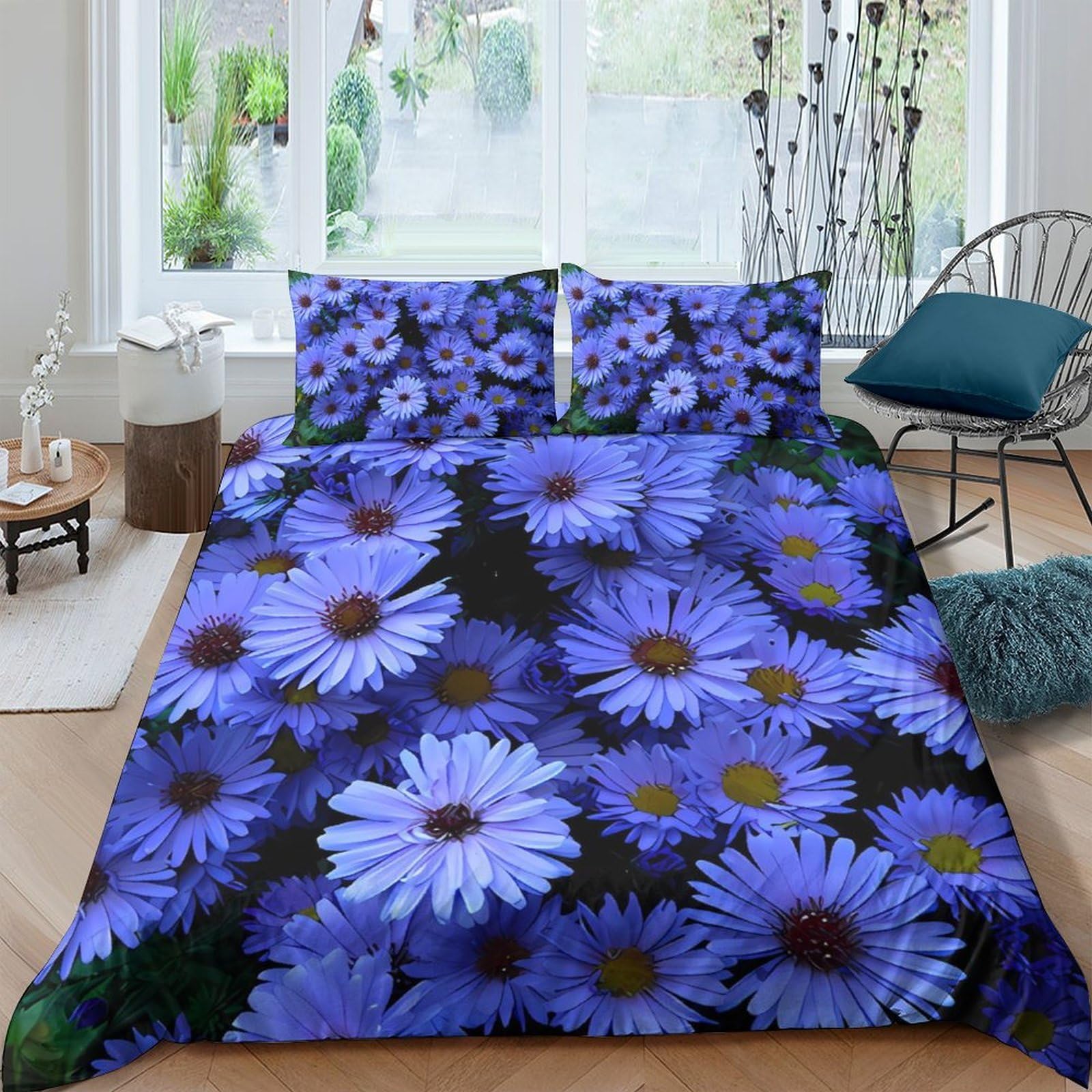 Ctjqhvkz Style-8 3D Printed Blue Daisy Fitted Sheet Microfiber Floral Bed Cover For Bedroom Dorm Mattress Protection Decor Single（135X200cm）