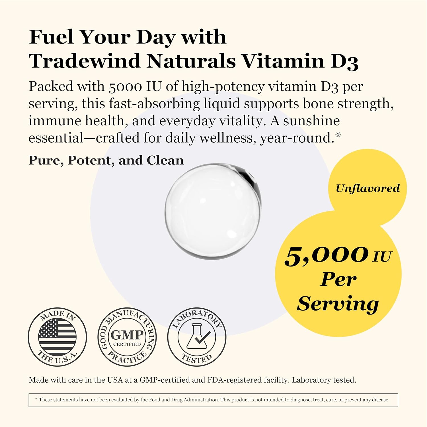 Liquid Vitamin D3 Drops 5000 IU – Fast Absorption – Vegetarian, Non-GMO, Kosher – Unflavored – 1 Ounce - Image 2