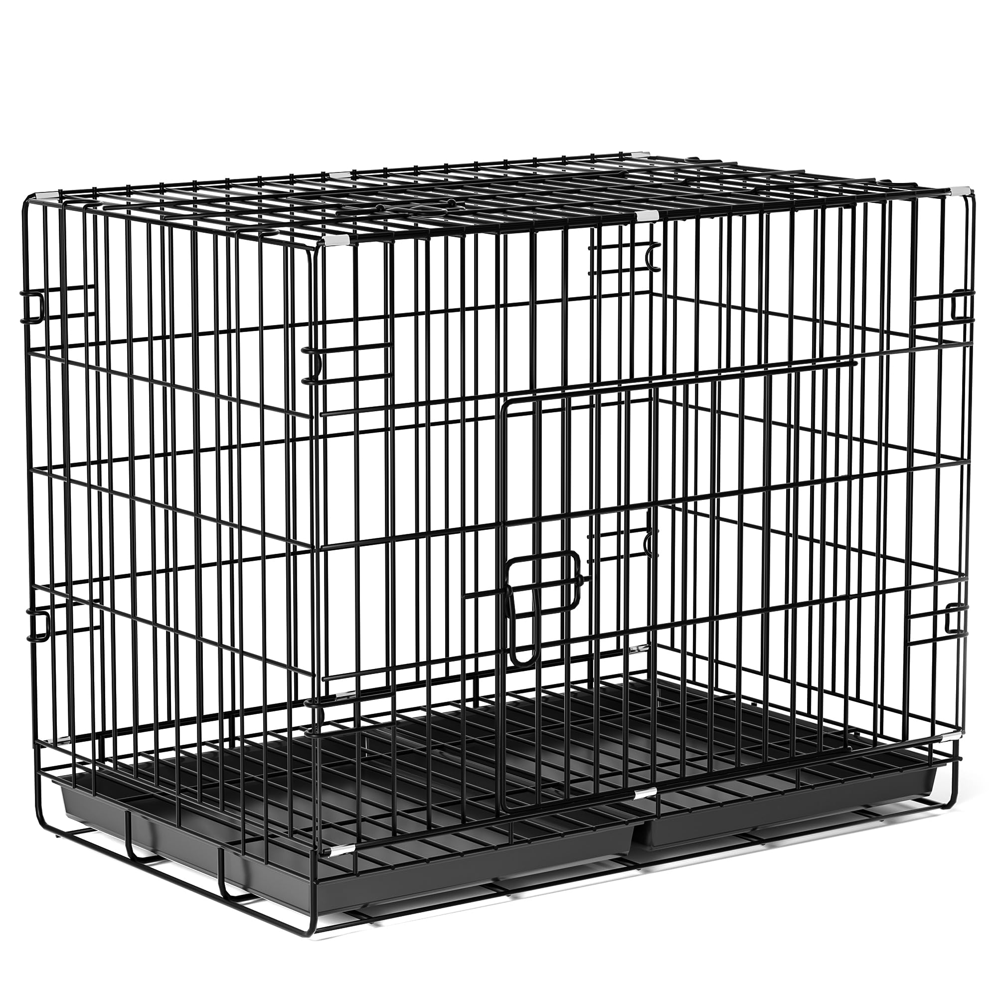 Dog Crate Extra Large Size, Folding Pet Cage, Dog Cage with 2 Doors, Removable Plastic Base Tray-Easy Cleaning (100x60x70cm)
