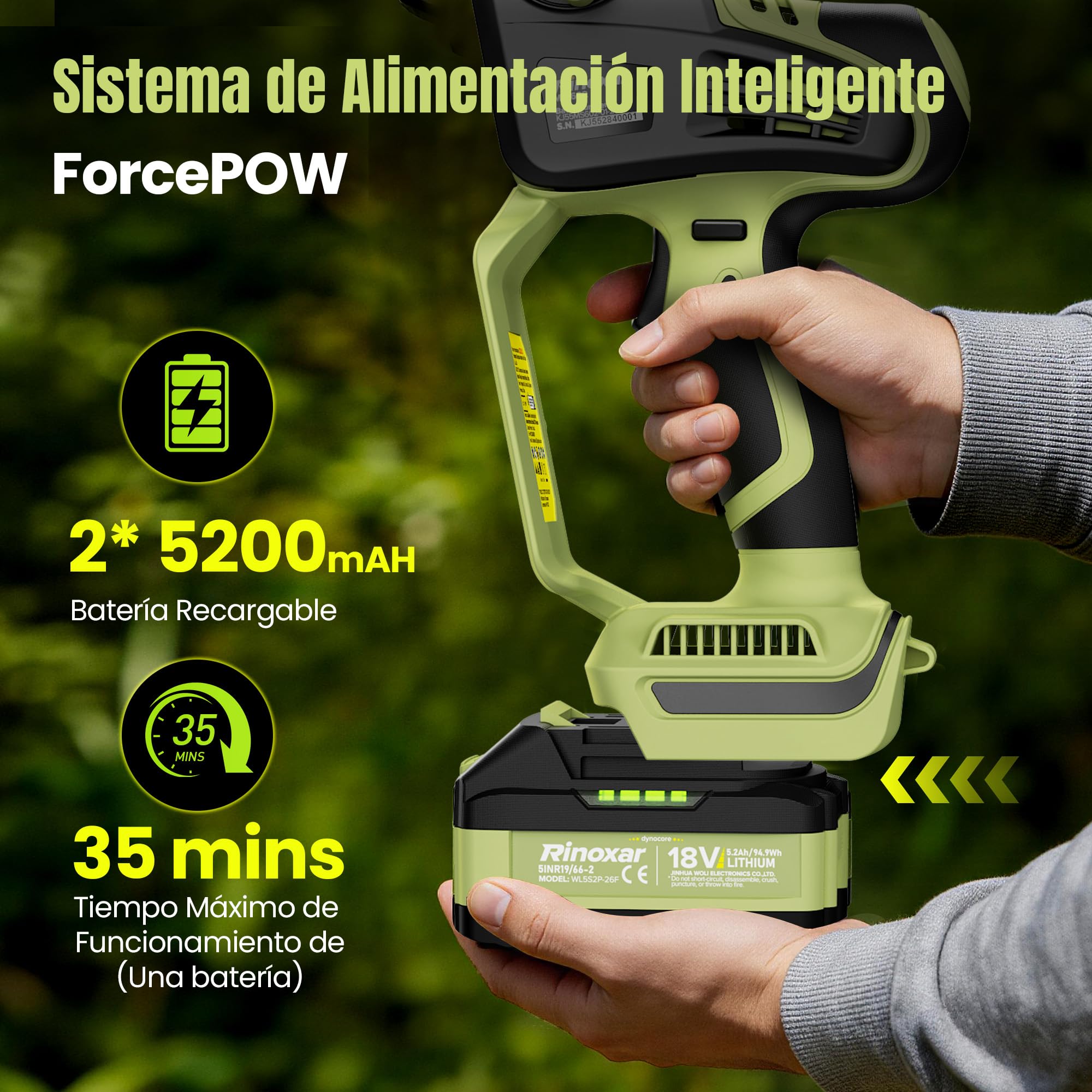 Mini Motosierra a Batería 8 Pulgadas, Motosierra Eléctrica con 2×5200 mAh Baterías, Lubricación Automática con Bomba de Aceite, Tensión de Cadena sin Herramientas, Sierra Eléctrica para Jardinería