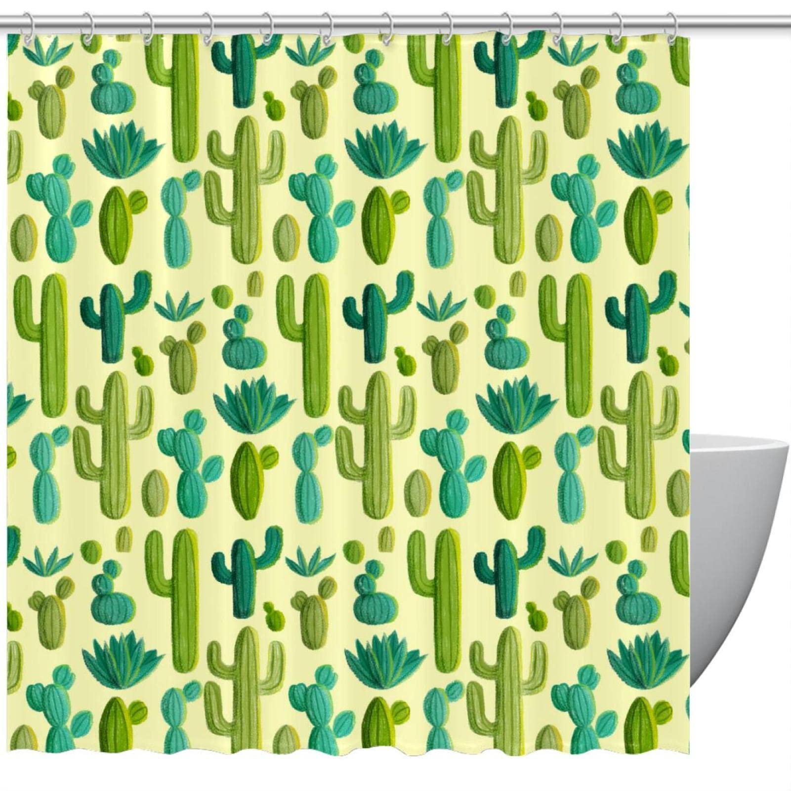 Rideau de douche cactus vert jaune imperméable en taille standard 168 x 183 cm