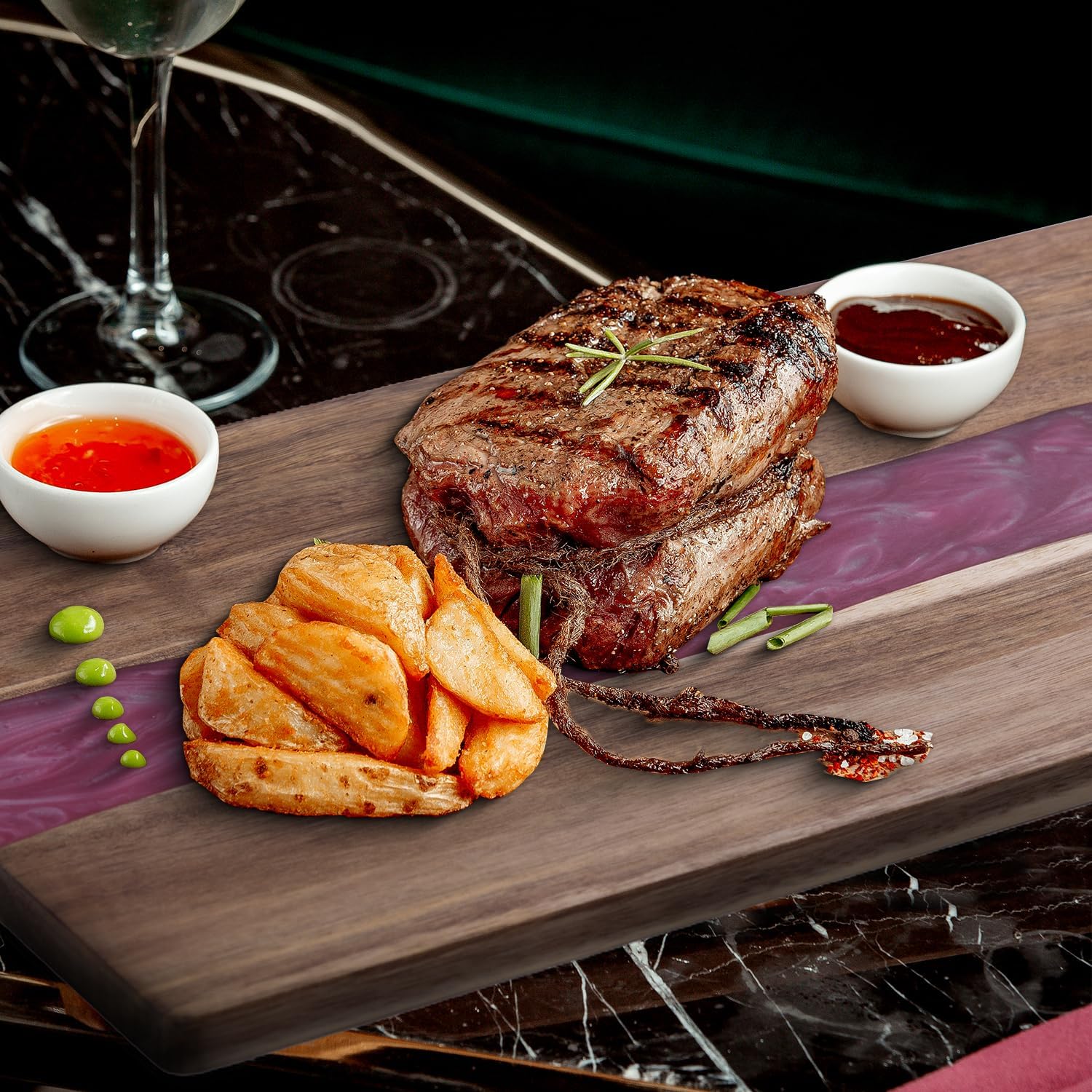 Resin Charcuterie Board - Acacia Wood Cutting Board, 18.7inch Charcuterie Board (pink)