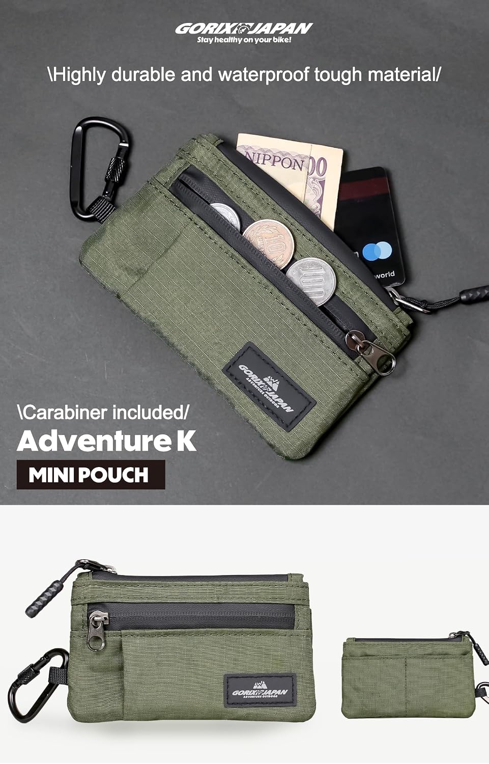 GORIX Cycle Wallet Pouch Bag Waterproof Carabiner Coin Case Road Mountain Bike (Adventure K)