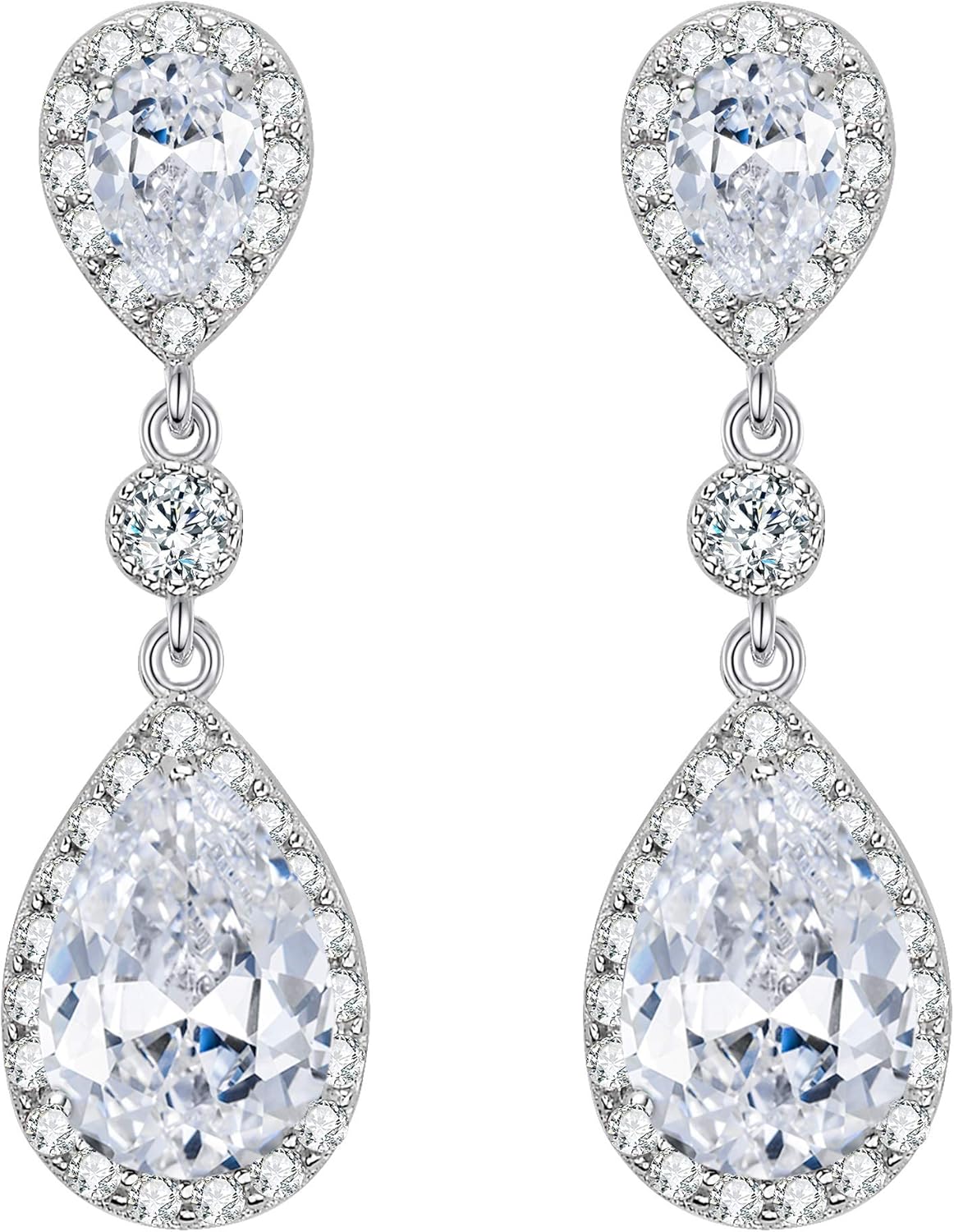 EleQueen 925 Sterling Silver Full Prong Cubic Zirconia Birthstone Teardrop Bridal Dangle Earrings for Women, Valentine's Day/Mother's Day/Christmas Jewelry Gift