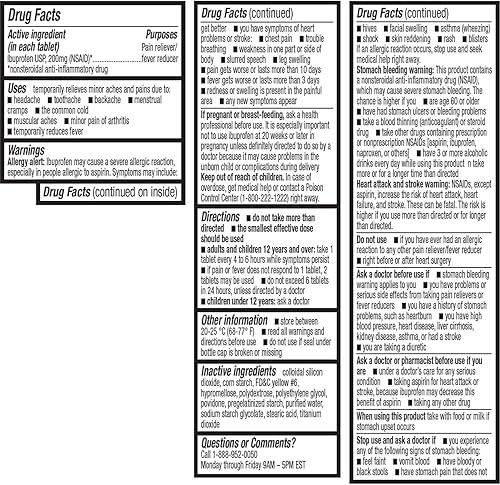 Miniatura 3 de HealthA2Z® Ibuprofen 200mg 500 Counts Pain Relief Body Aches Headache Arthritis Cramps Back Pain Fever Reducer (500 Count)