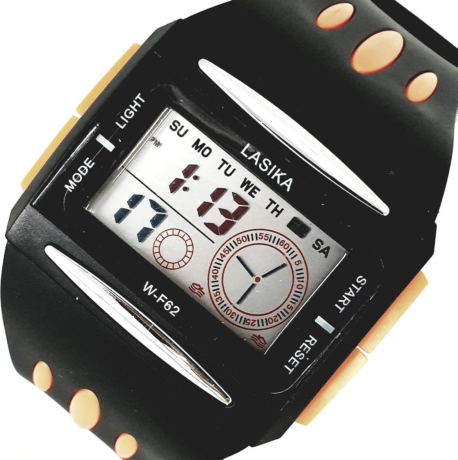 LASIKA Digital Kids Watch w-f82 main view, showing the digital display and four control buttons.