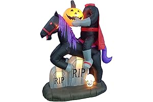 6.5 Foot Tall Lighted Halloween Inflatable Headless Horseman with Horse Tombstones Skull and Pumpkin Decorations