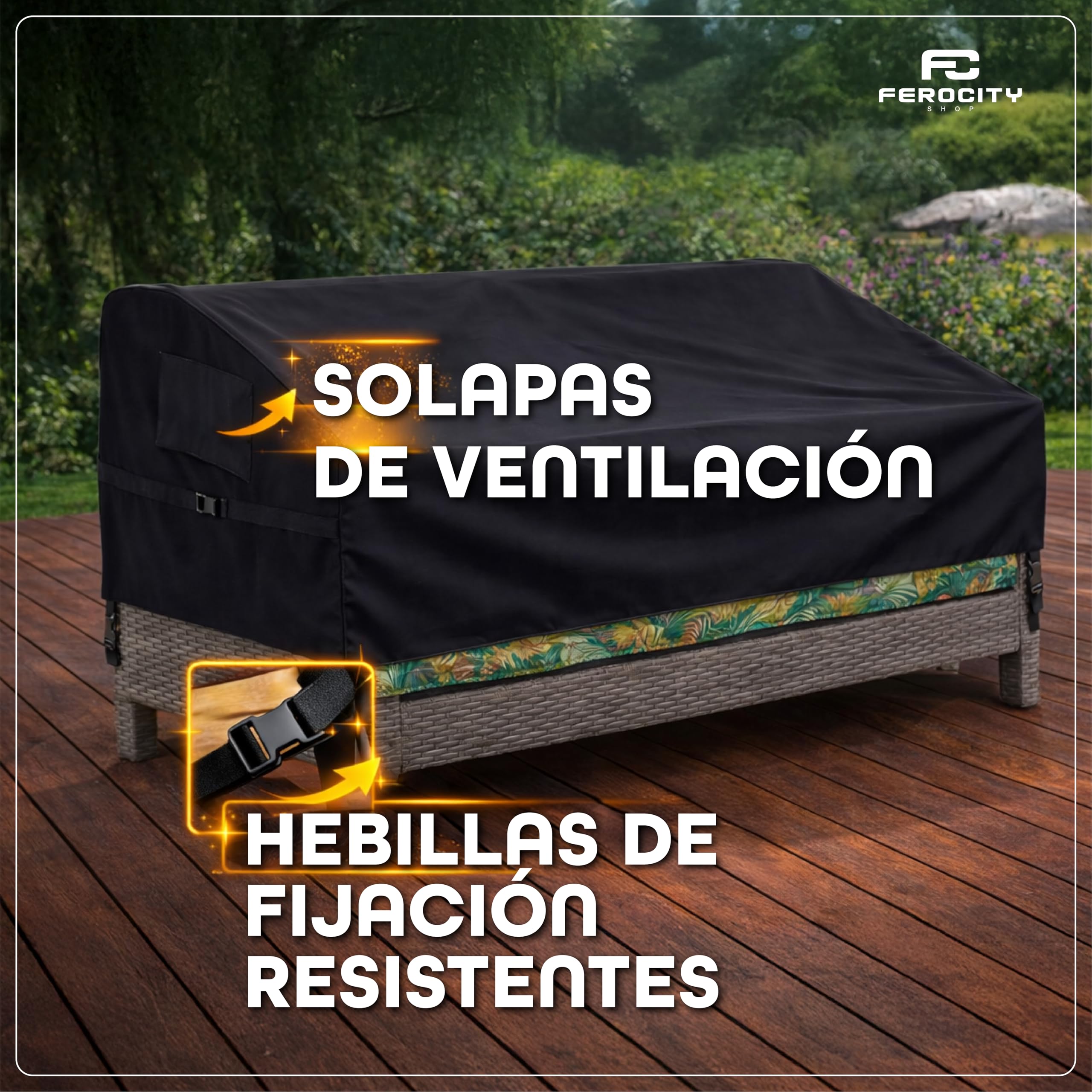 Ferocity Funda a Medida para Banco de jardín Transpirable y Resistente al Viento. Funda Protectora Robusta para Muebles de jardín. Funda Negra a Medida para Banco de jardín Personalizada [131]
