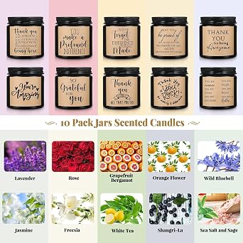 Roowest 10 Jars Thank You Candles Soy Wax 3.5 oz, Amber, Pretty, Lovely