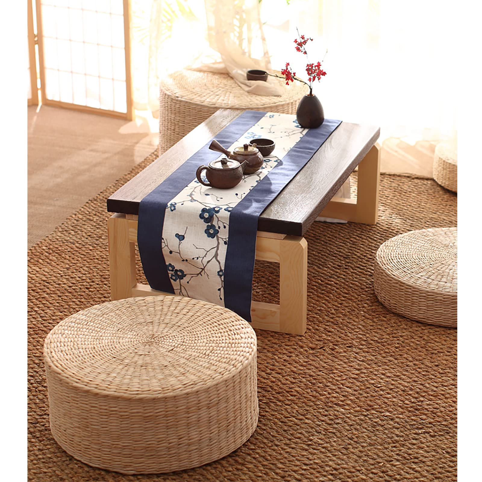Japanisches rundes Bodenkissen, handgefertigt, Futon-Kissen für Yoga- und Teezeremonie, atmungsaktiv, 30 cm dick, 40 cm Durchmesser, perfekte Heimdekoration und Komfort