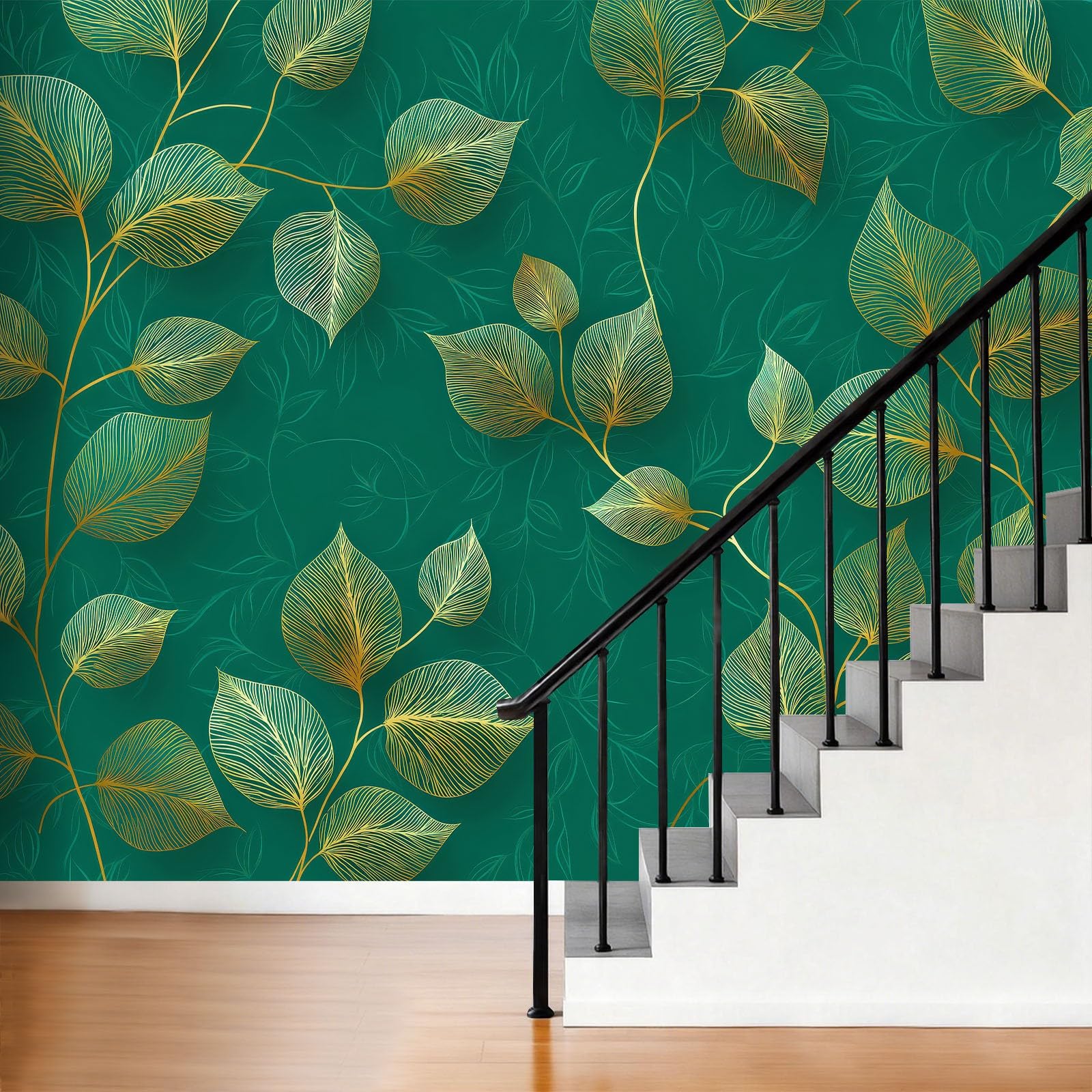 Tapeta z włókniny ze złotymi liniami dla chłopców i dziewczynek, 500 x 280 cm, fototapety, do pokoju dziecięcego, salonu, sypialni, tapeta na flizelinie, tapeta ścienna, efekt 3D, zielony
