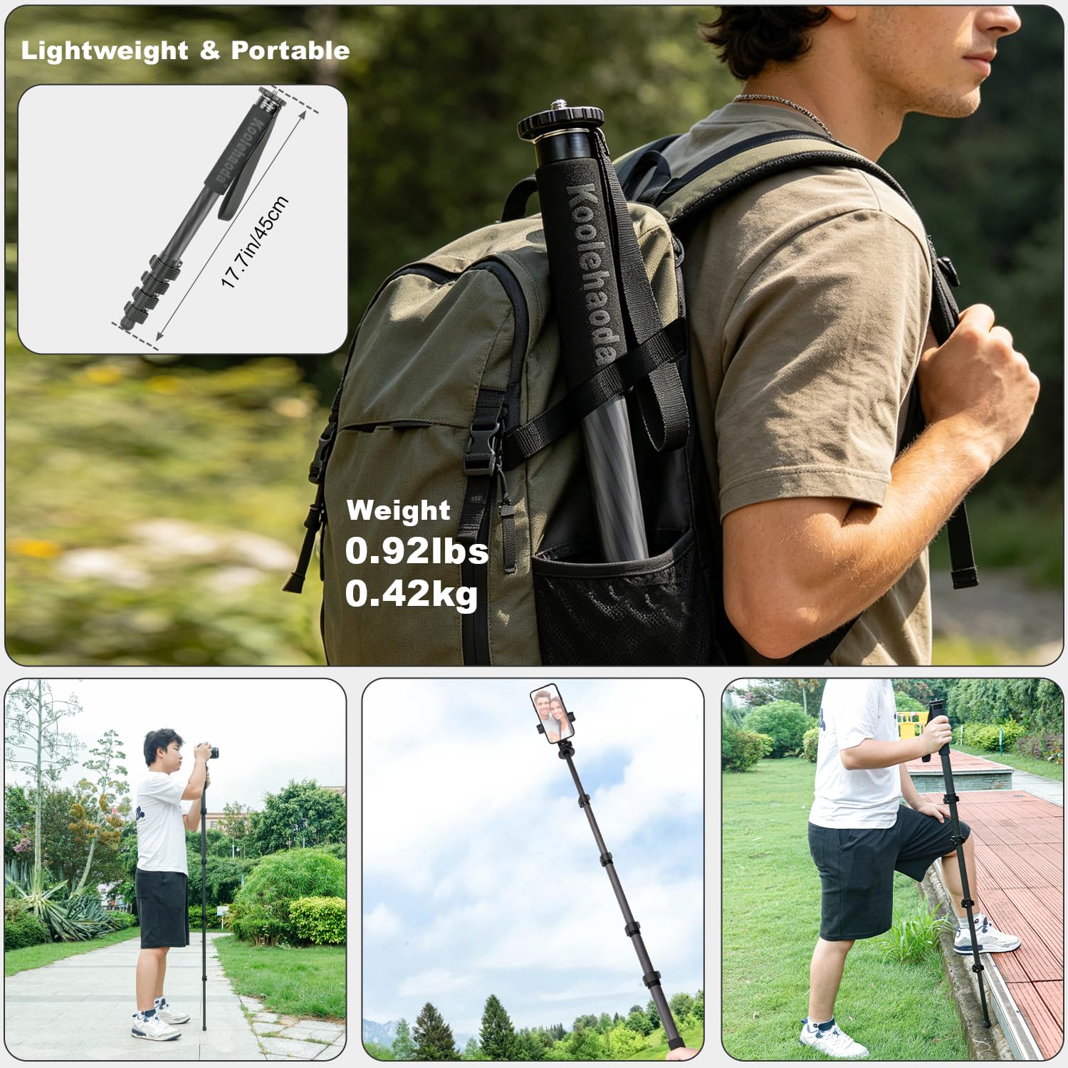 Koolehaoda 165cm Monopiede Fotocamera Fibra di Carbonio Portatile Viaggio