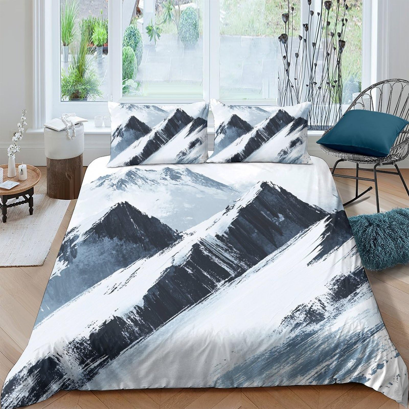 Ctjqhvkz Style-7 3D Printed Mountain Landscape Fitted Sheet Microfiber Soft Grey Abstract Mattress Cover For Bedroom Guest Room Decor Single（135X200cm）