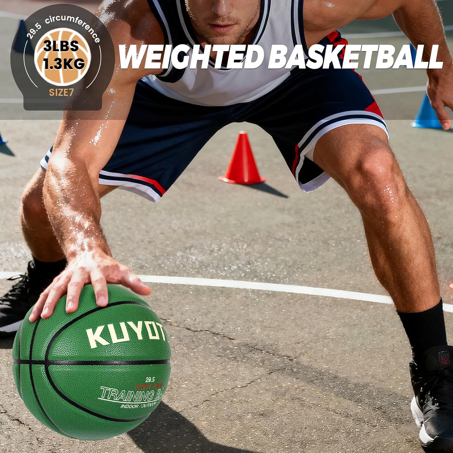 KUYOTQ 3lbs/2.2lbs Weighted Heavy Basketball 29.5/28.5" Training Size 7/6 Outdoor Basketball Equipment for Improving Ball Handling Dribbling Passing and Rebounding Skill(deflated) - Image 4