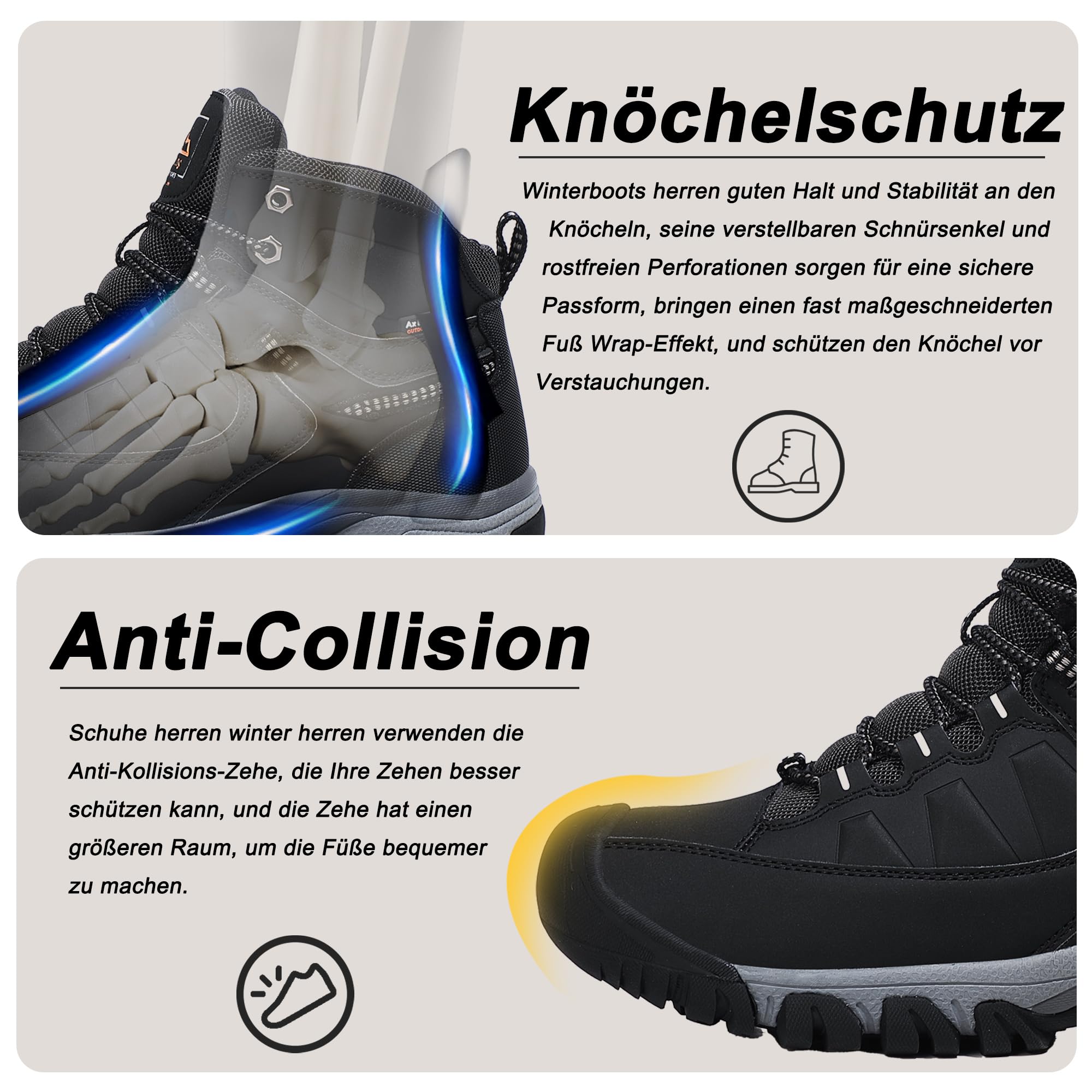 AX BOXING Scarpe Uomo Invernali Caldo Fodera Stivali Antiscivolo Scarponcini Uomo Invernali Scarpe Trekking Stivaletti Taglia 41-46 EU