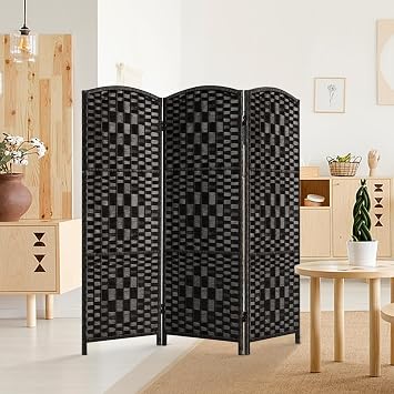 HALLYBEE Small Room Divider, Privacy Screen, Short Room Divider, Folding Privacy Screen, Folding Tenrary Wall Partition, 3 Panel Black Space Separator