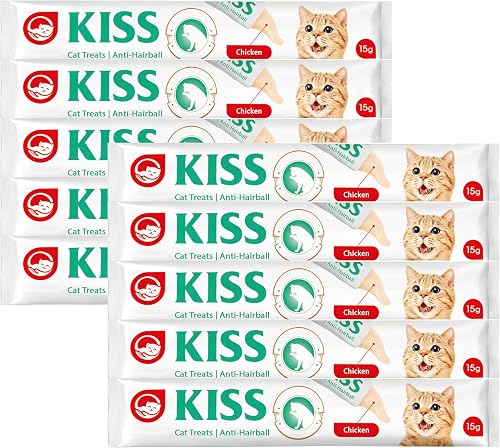 Kiss Premium Anti-Hairball Cat Treats, Chicken Flavour, 24 Pieces x 15 g, 360g Pack, Natural Fibre Blend for Digestive Health