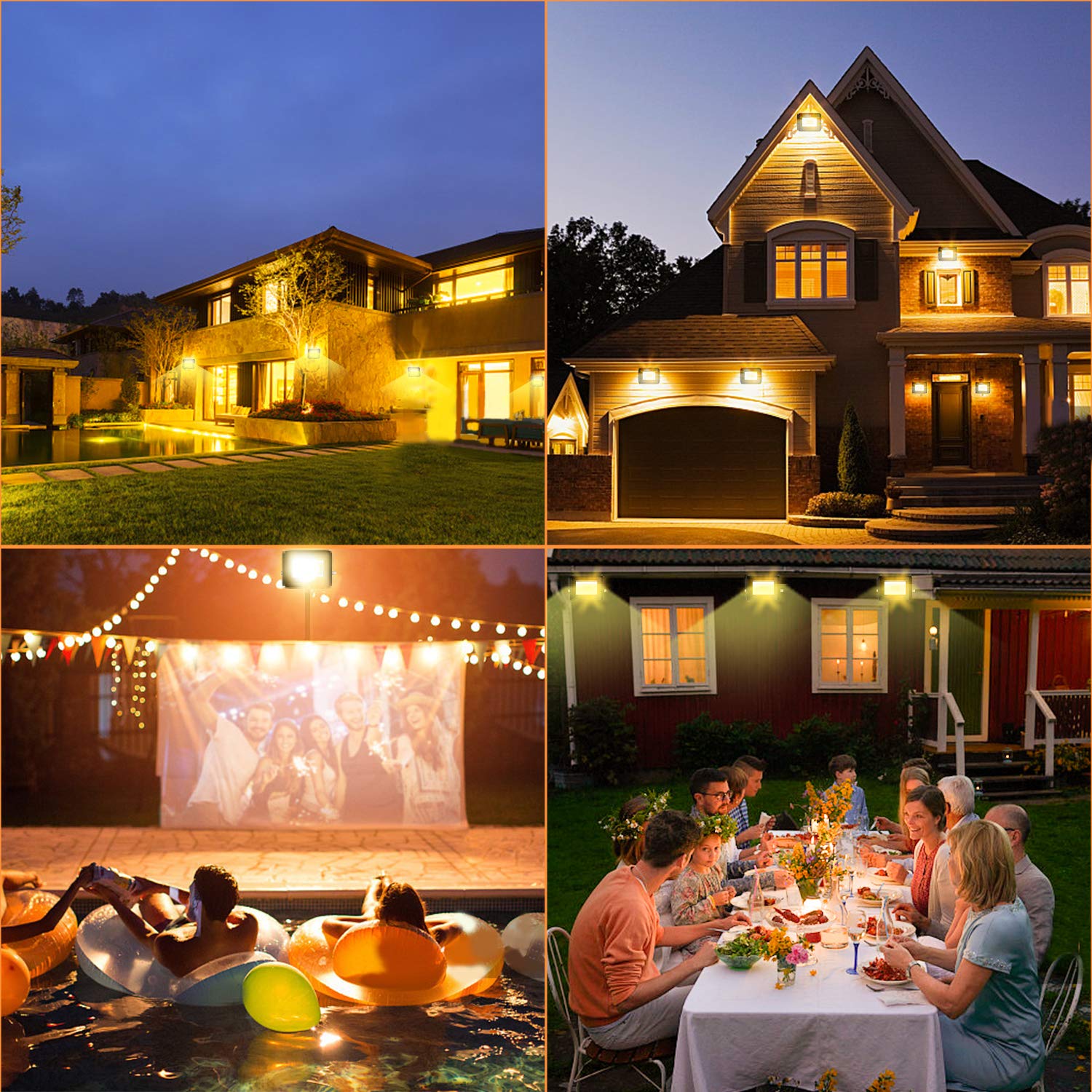 Focos LED Exterior, 5 Pack 100W 8500LM Blanco Cálido 3000K Luz de Seguridad, Proyector LED Exterior Iluminación, Floodlight Luz de Seguridad para Jardín Patio Almacén Camino(Sin Enchufe)