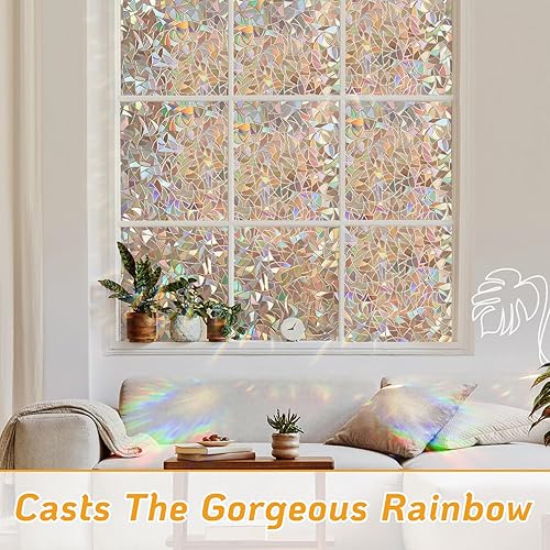 Miniatura 3 de LUTE Película de privacidad para ventana, diseño de arcoíris para ventana, adhesivo decorativo 3D, vinilo no adhesivo, adhesivo estático extraíble,