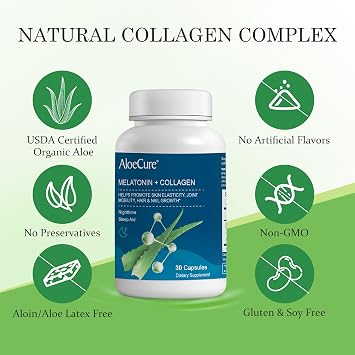 AloeCure Melatonin & Collagen Beauty Sleep Aid Supplement, 30 Capsules