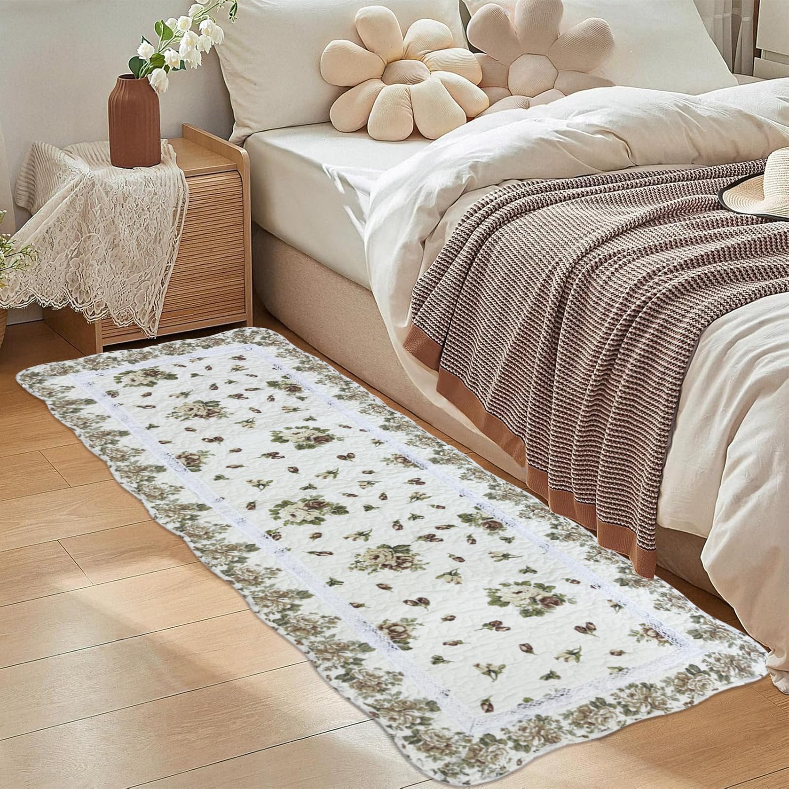USTIDE Rustic Rose Flower Area Rug,Yellow Roses Home Decor Cotton Area Rugs,Vintage Yellow Roses Floor Rugs for Bedroom,Machine Washable and Easy Care 2x4 (Yellow)