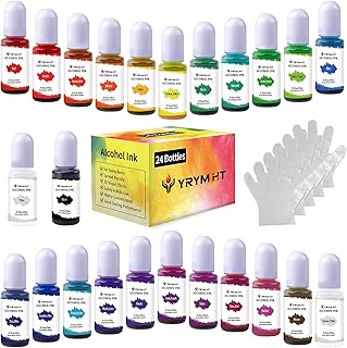Alcohol Ink Set - 24 Vibrant Colors Alcohol Ink for Epoxy Resin, High Concentrated Alcohol-Based Ink for Resin Petri Dish, Tumbler Making, Coaster, Painting, Ceramic, Glass, Metal - 0.35oz/10ml Each