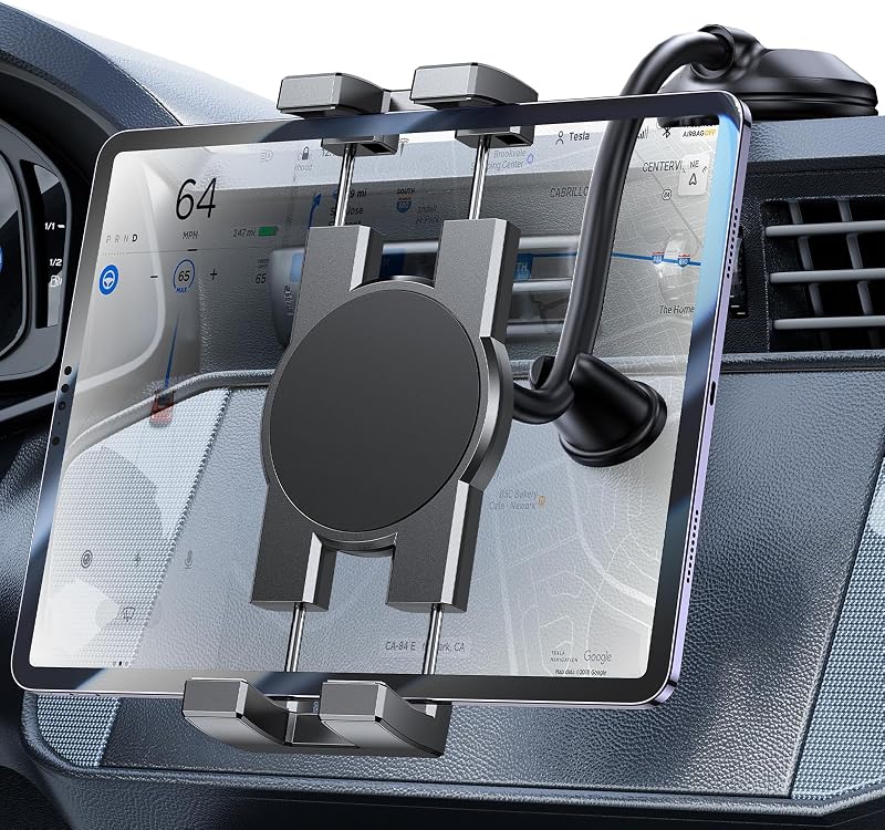 Tablet Car Mount for iPad Truck Holder【Windshield+Dash】 Strong Suction Cup Tablet Holder for car with Gooseneck Long Arm Extension for All 4.7"-12.9" Apple iPad Samsung Galaxy Tab