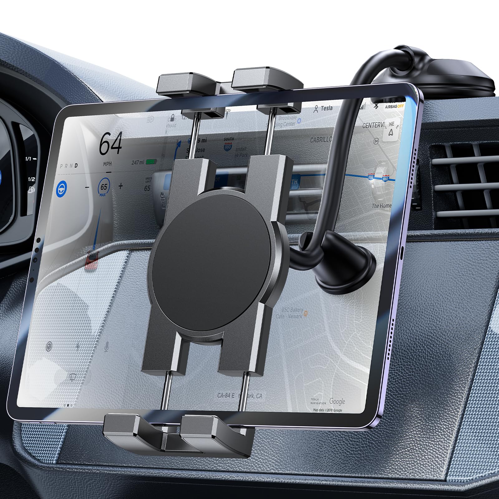 Coolpow Support Tablette Voiture Col de Cygne Flexible, Porte iPad Camion Tableau de Bord/Pare Brise 360 degrés avec Bras Fixation Ventouse pour iPad Pro Air Mini, Galaxy, Huawei, iPhone, 4.7-12,9"