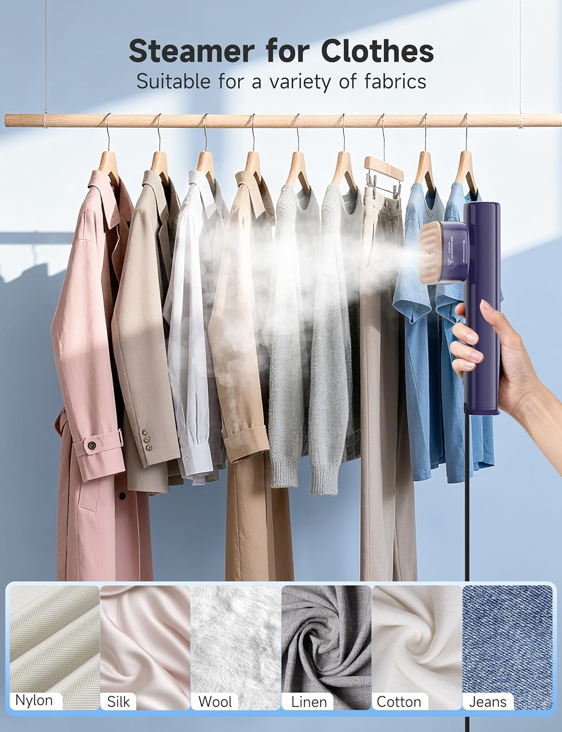 Steamer for Clothes,1200W Powerful Portable Steamer Iron,15s Fast Heat-up,100ml Tank,20 Min Continuous Steam, Wrinkle Remover for Travel, Home, Office(Blue)