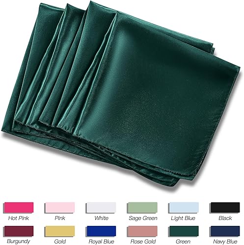 Miniatura 6 de P Pothuiny 12 servilletas de satén de color verde sedoso de 17 x 17 pulgadas, servilletas cuadradas lisas de tela de satén, servilletas de mesa para